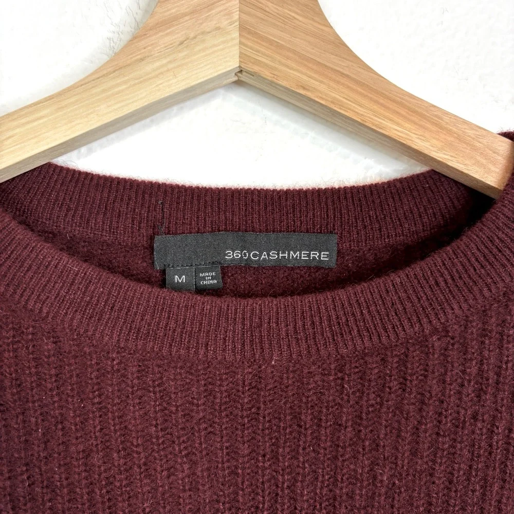 360 CASHMERE Wine Ribbed Pullover Sweater - M - Picture 2 of 4
